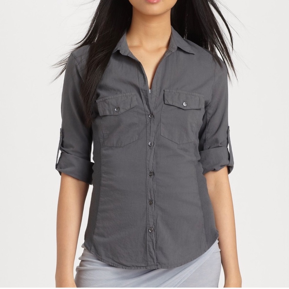 James Perse Gray Storm Contrast Panel Wlc3321cu Button-down Top Sz 2 B1.